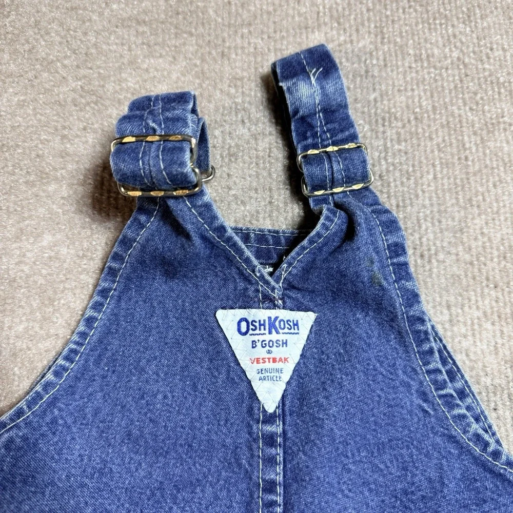 Vintage OshKosh B'Gosh Overalls 6-9M Made in USA Vestbak Denim Baby Blue 90s
